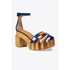 Tory Burch Alma Platform Sandals Womens Sz 9.5 Fringe Boho Wood Sole NWOT $595
